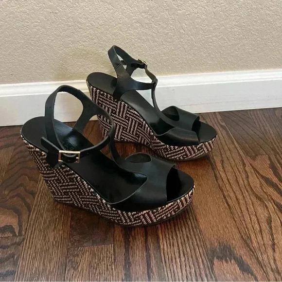 MI PIACI Heeled Sandals Peep Toe Women Size 38 US 7 Black Leather Made In Italy - Picture 2 of 16